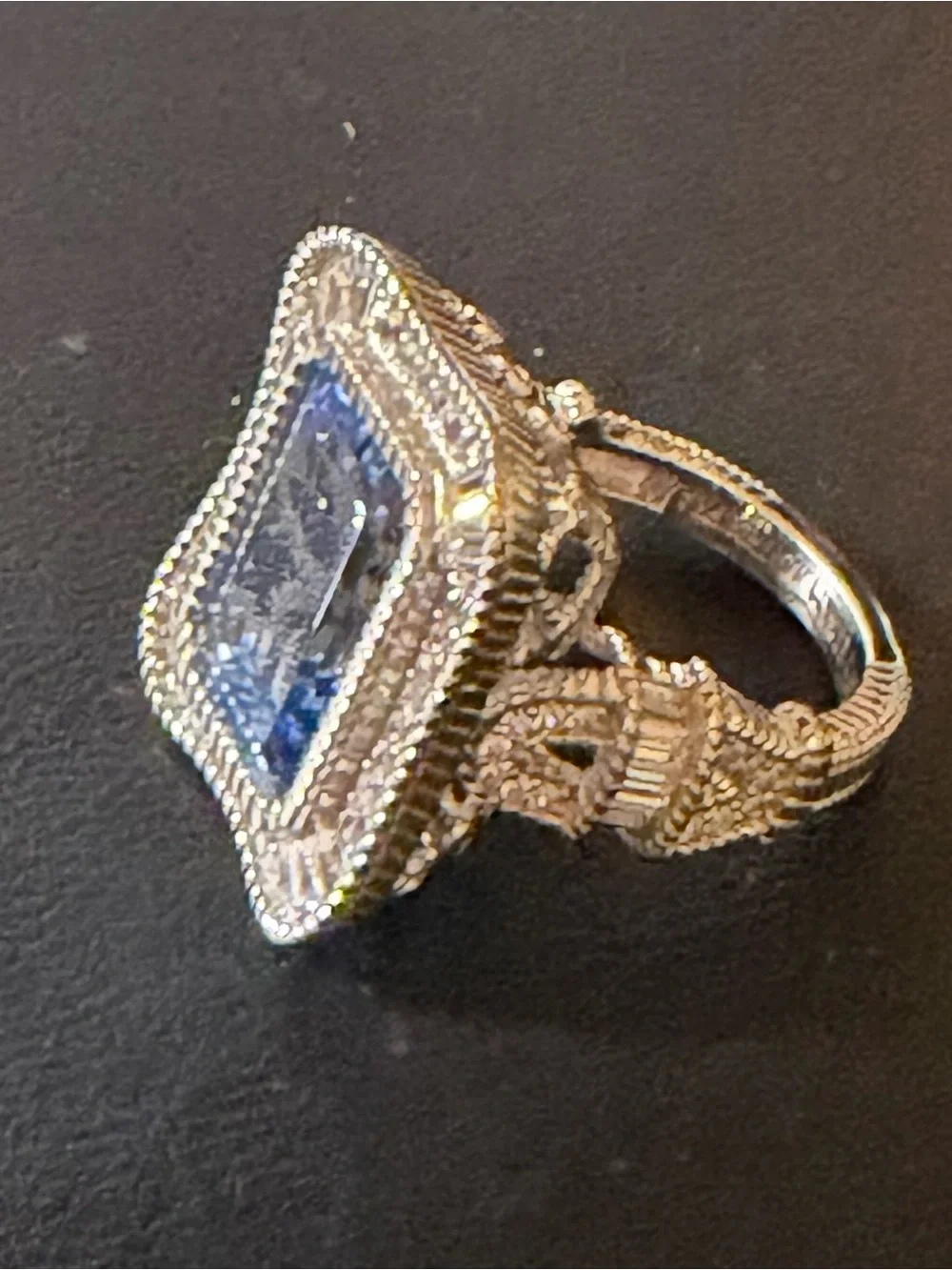 Judith Ripka Lab Blue Spinel, Rhodium Over Sterling Silver Princess Ring, size 6